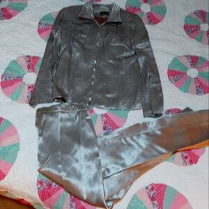Womens Vintage Retro Mixture Casual Suit Size M Pewter Shiny Silver Snake Print